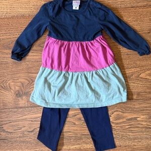 Hanna Andersson Navy, Pink, and Mint Dress w/ Leggings